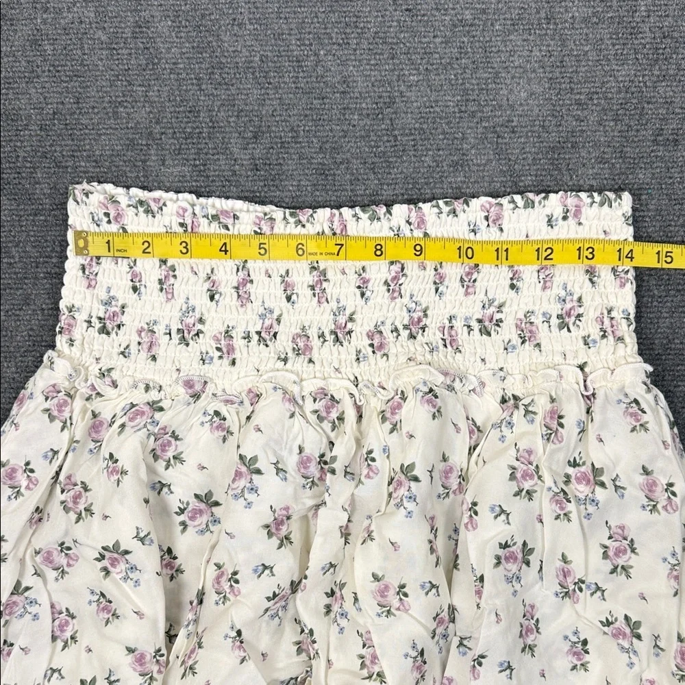 NWT Hollister Smocked Waist Tiered Mini Skort with Lavender Rose Print Sz L (B5)